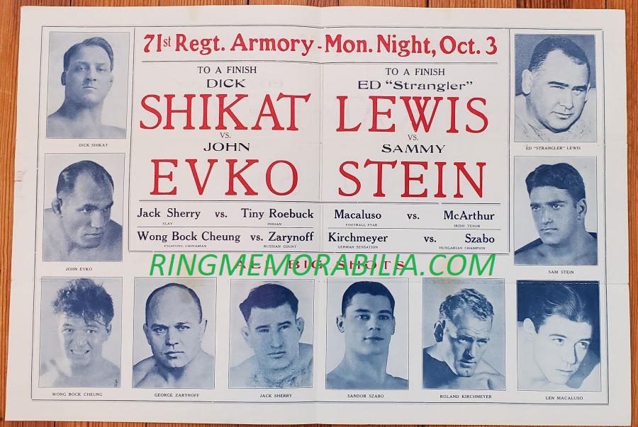 Ed Strangler Lewis Vs Sammy Stein Original 1932 Wrestling Poster Program 71st Reg T Armory